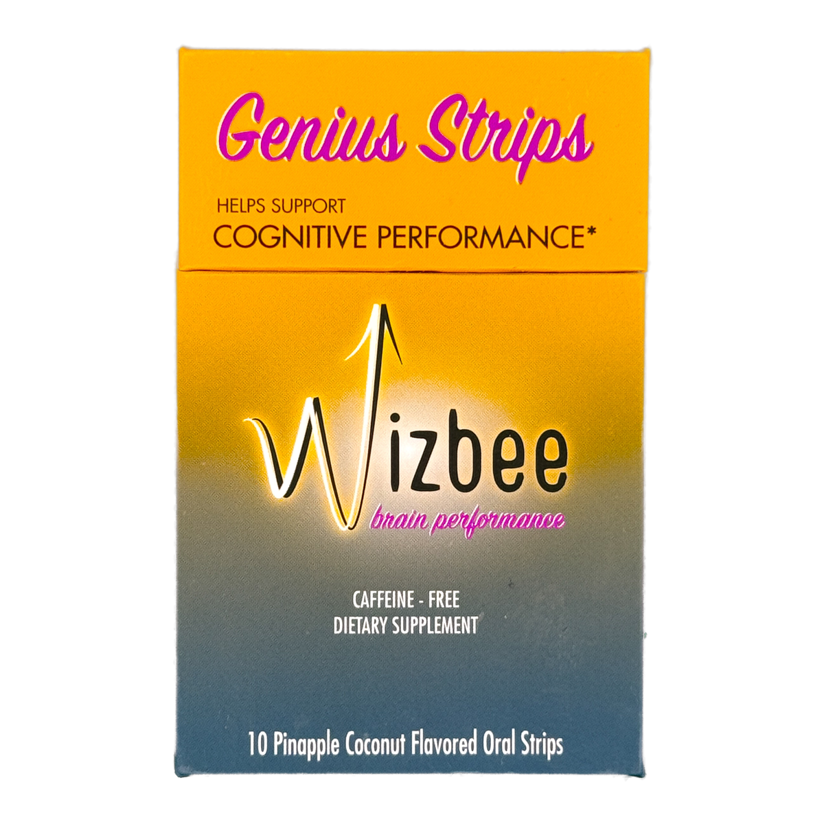 Box of Wizbe Genius Strips, 10 Pineapple Coconut flavored oral strips